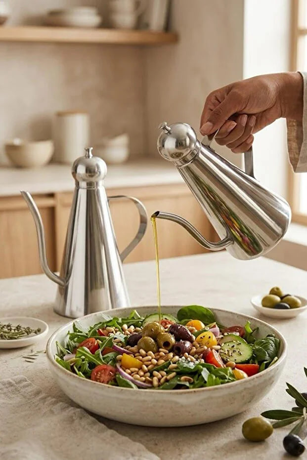 Kitchen Life 2-Piece Stainless Steel Glass Carafe Oil Dispenser Vinegar Jug-Flask Presentation Bottle 1000 ml